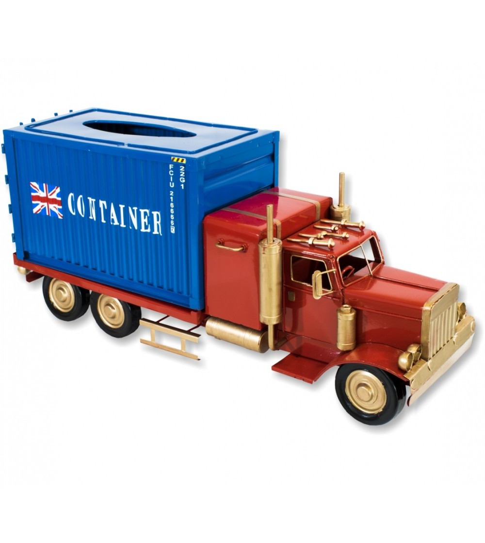 Red and blue tissue holder container truck