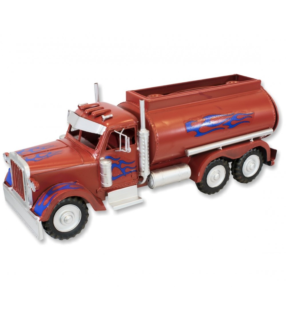 Red metallic tissue holder tanker truck