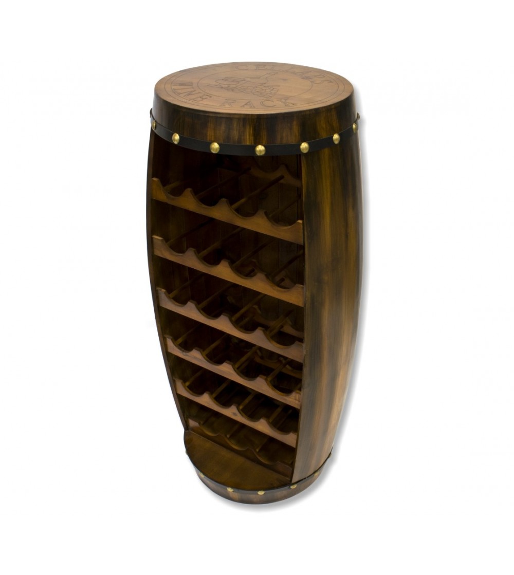 Wooden wine barrel bottle rack