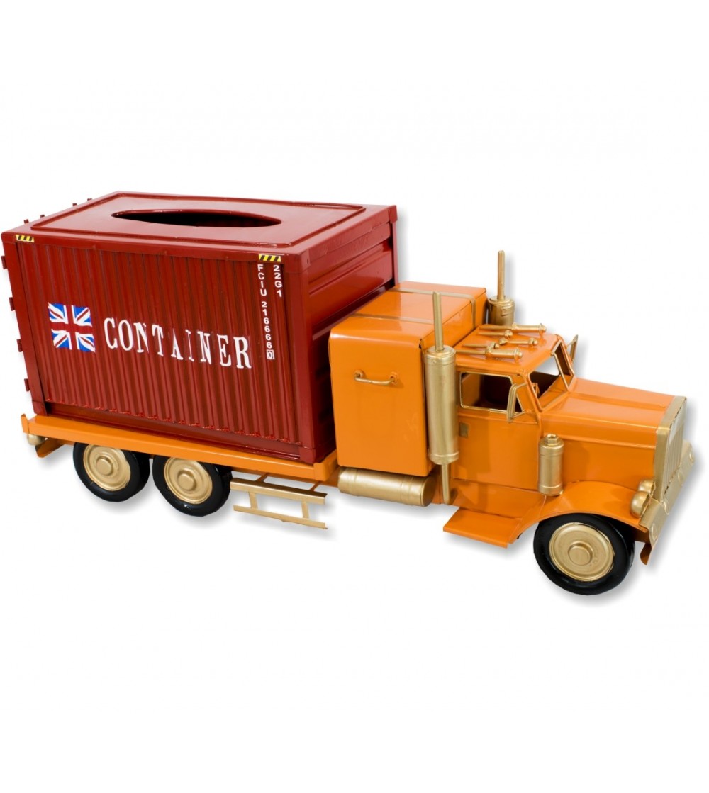 Orange and red tissue holder container truck