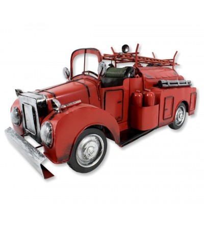 Caminhão de bombeiros antigo de metal decorativo vermelho