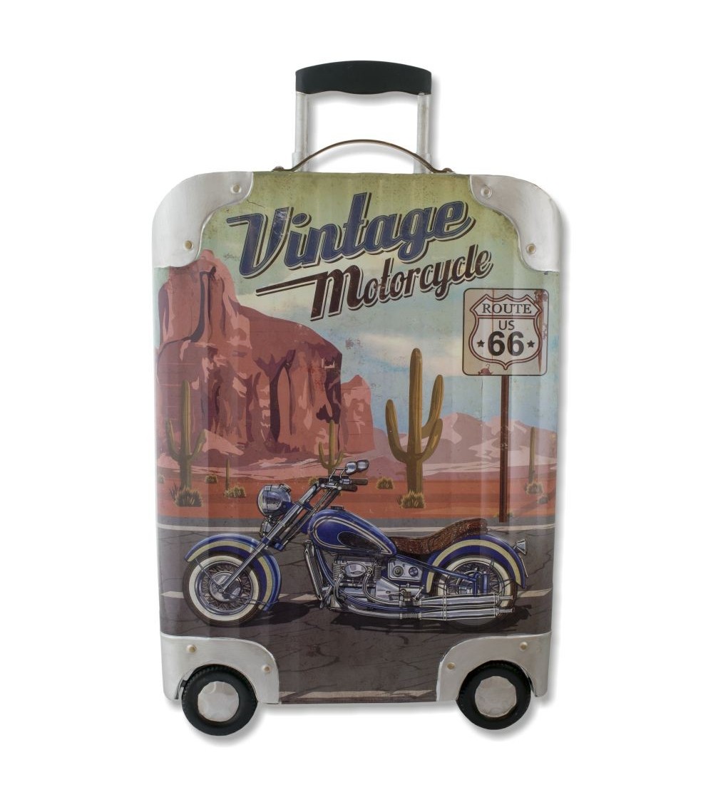 Placa decorativa en metal maleta vintage.