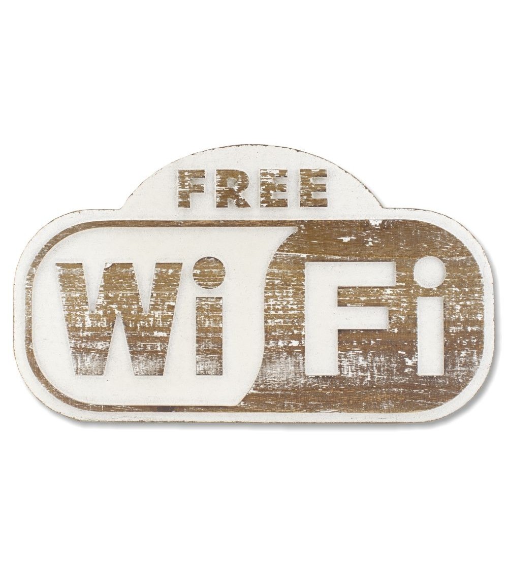 Placa decorativa madera vintage modelo "Wifi" blanca