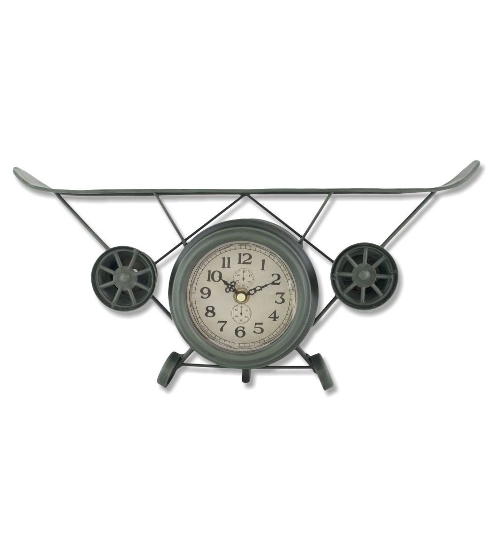 Reloj metálico avión verde