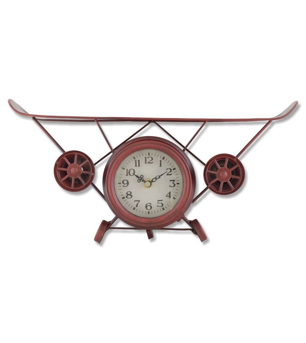 Reloj metálico avión rojo