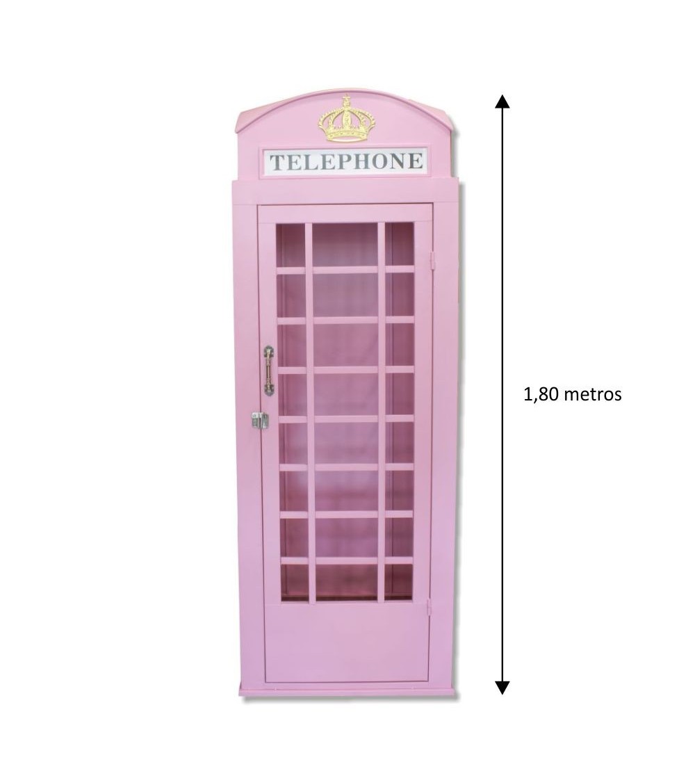 Cabina telefónica rosa vintage 1,80 m