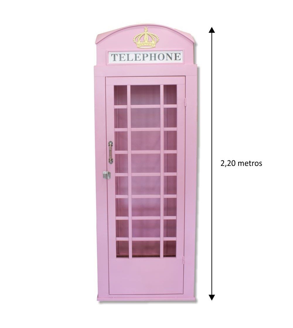 Cabine de telefone rosa vintage 2,20 m