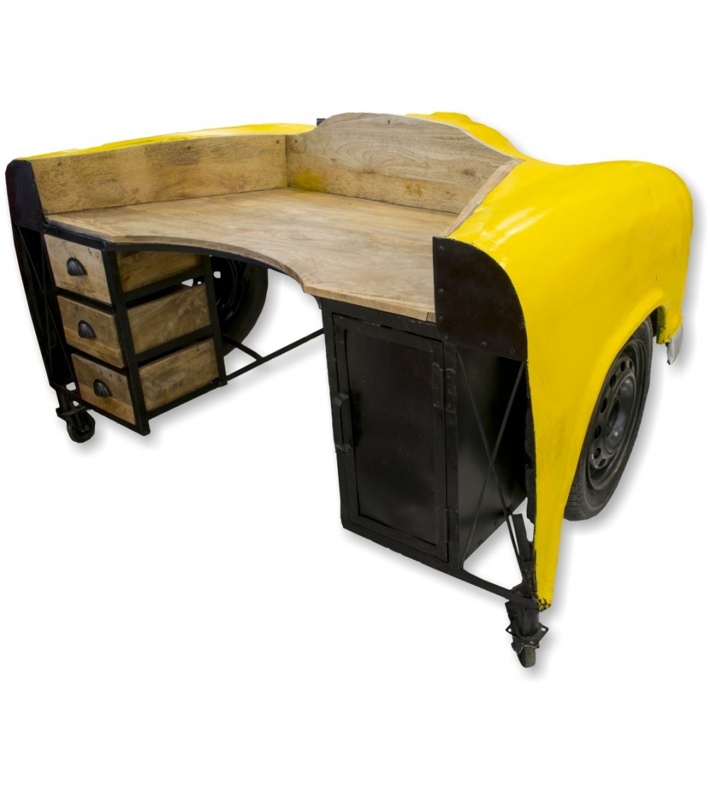 Vintage yellow car desk with lights