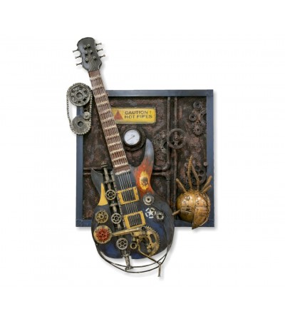 Guitarra elétrica metálica e moldura em relevo