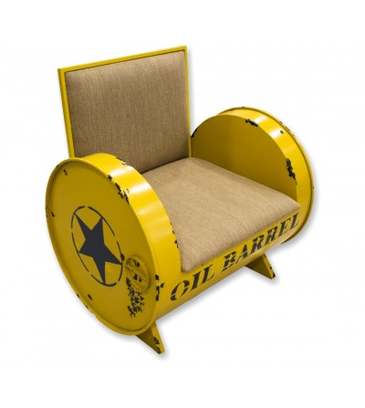 Yellow oil metal barrel armchair