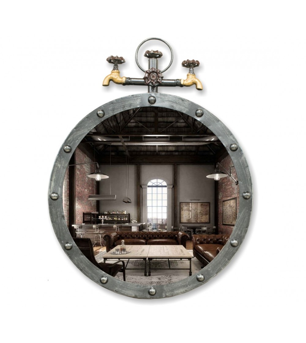 Specchio industriale vintage in metallo