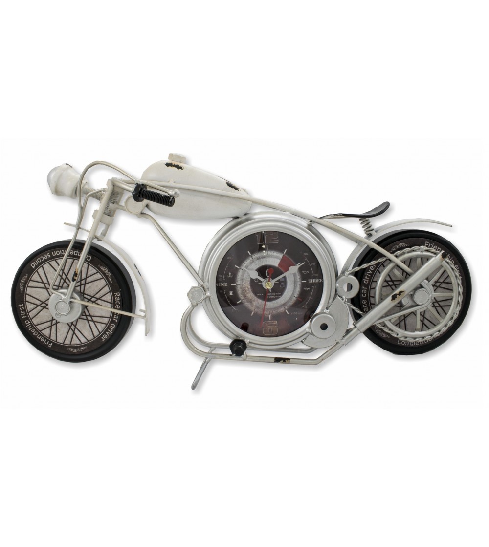 Vintage metallic white motorcycle clock