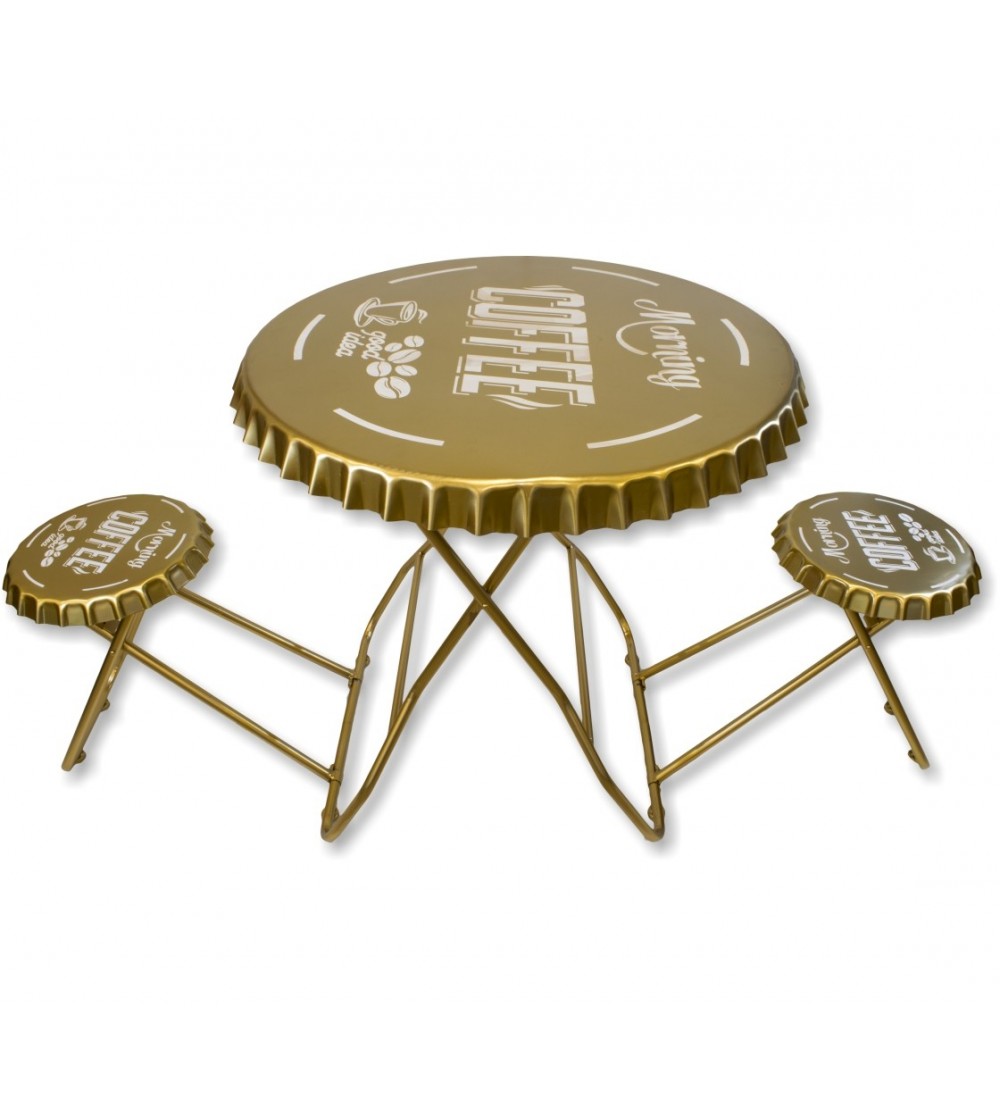 Gold klappbarer Vintage Tisch und Hocker gesetzt
