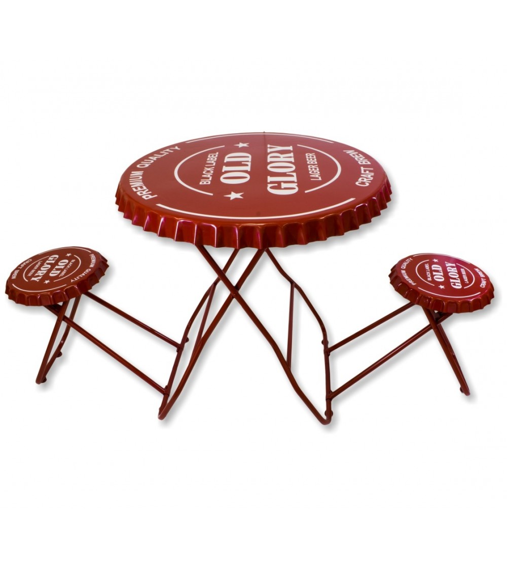 Red folding vintage table and stools set